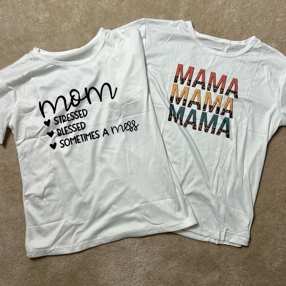 NWOT white graphic t-shirt “Mom/Mama”, bundle of 2 - Picture 1 of 4
